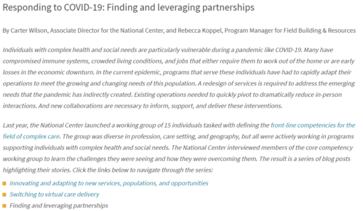 Responding to COVID-19: Finding and leveraging partnerships