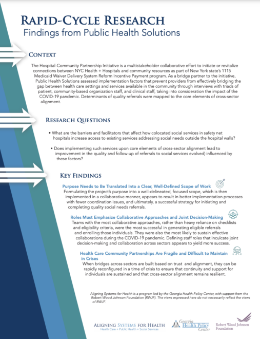 Page of Aligning Systems for Health brief with text and branding