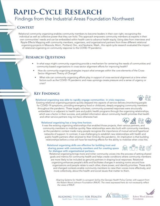 Aligning Systems for Health: Rapid Cycle Research Findings from the Industrial Areas Foundation Northwest